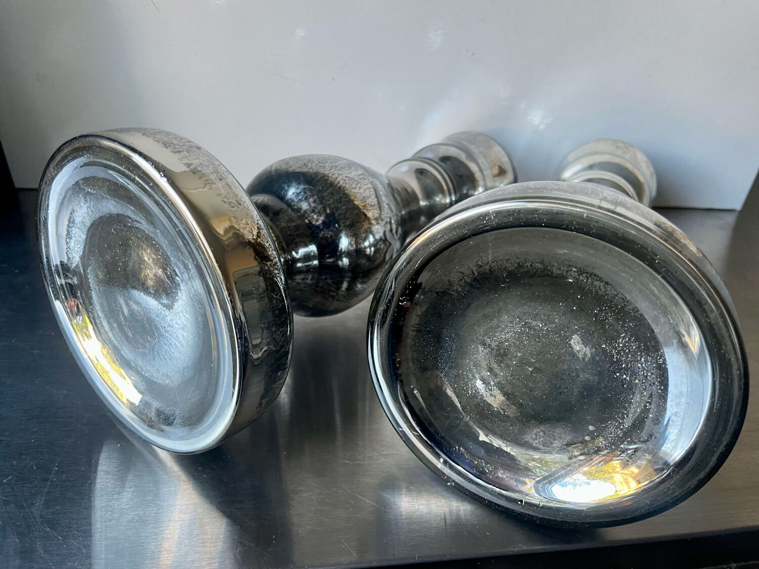 Pair of vintage mercury glass candleholders