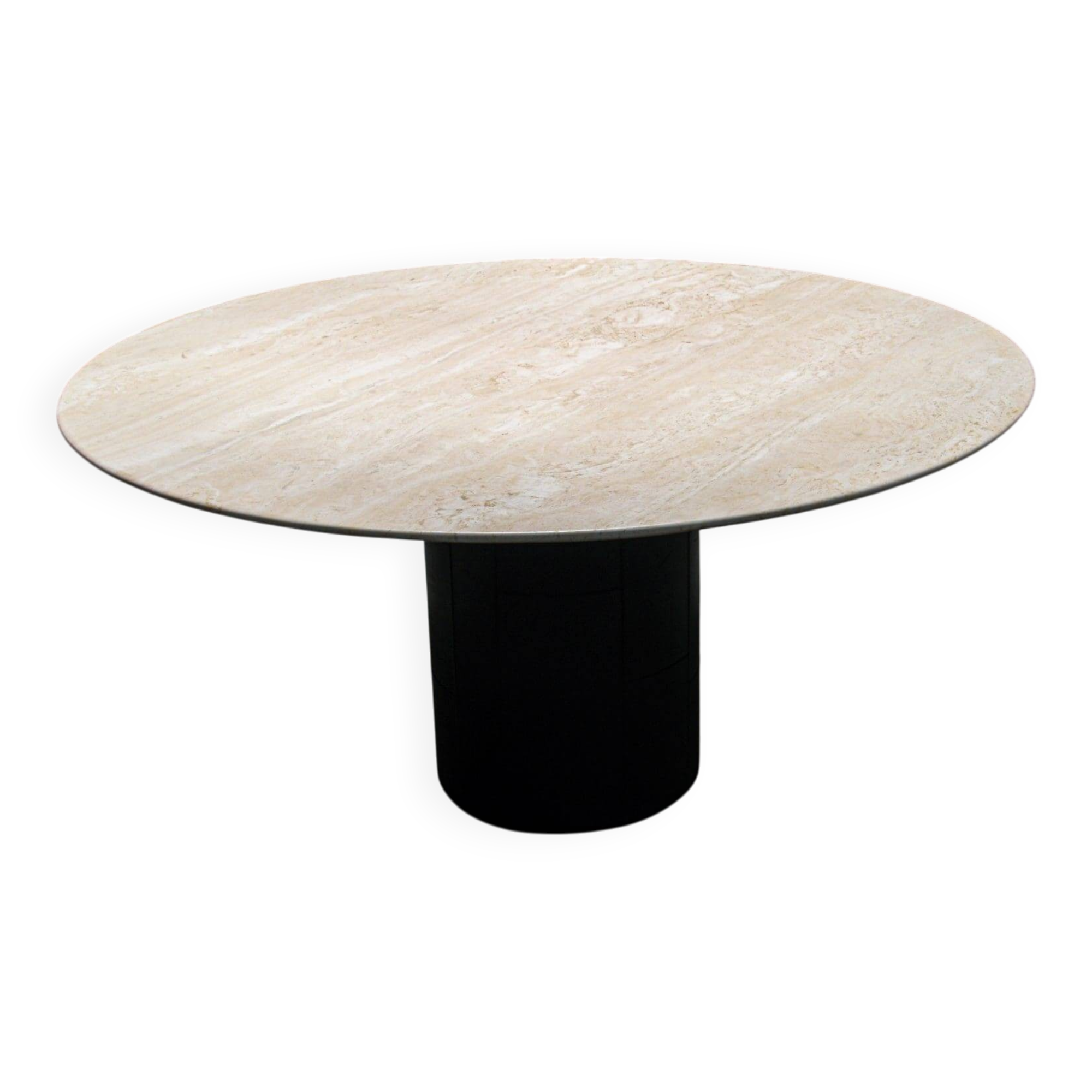 Table à manger Tobio en travertin et cuir par Afra & Tobia Scarpa pour B&B Italia, 1977