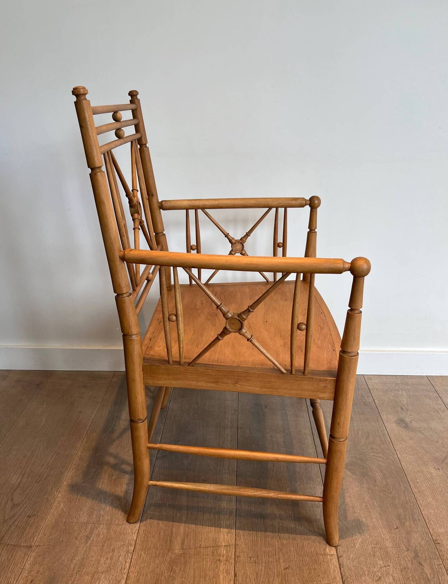 Vicario Armchair in Natural Wood Bamboo Style with Crossbars. Made in France.