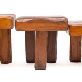 Set of 3 Brutalist stools in solid oak