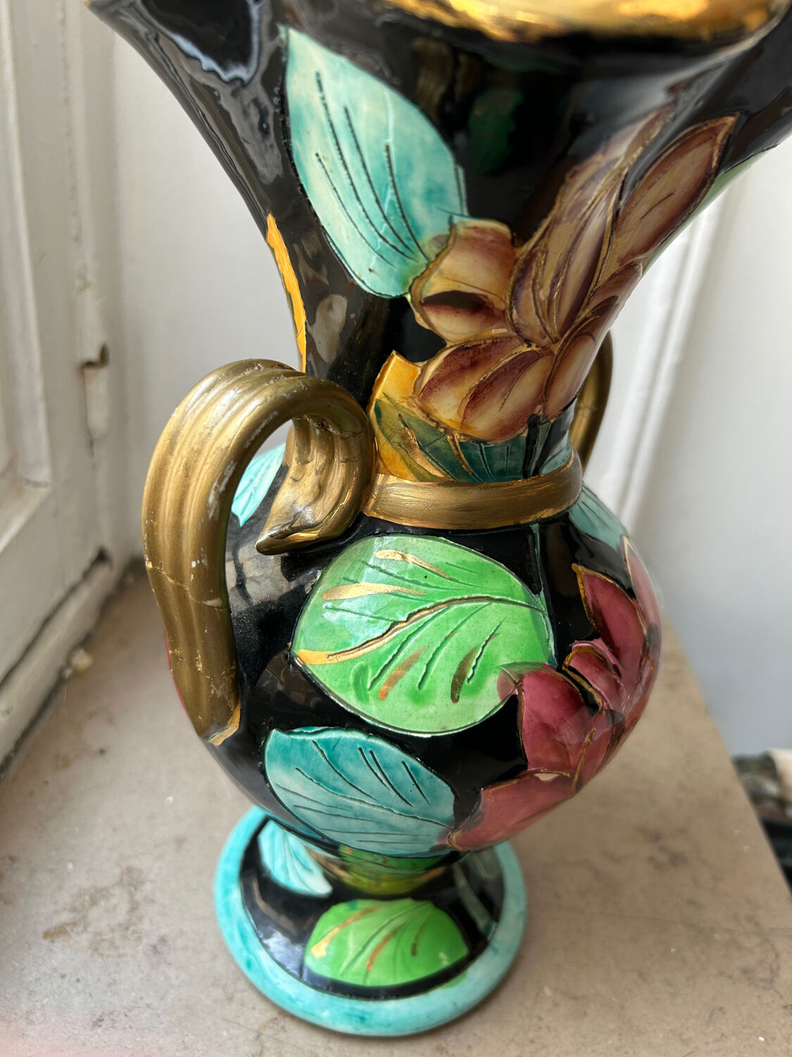 Handled ceramic vase from Vallauris, signed