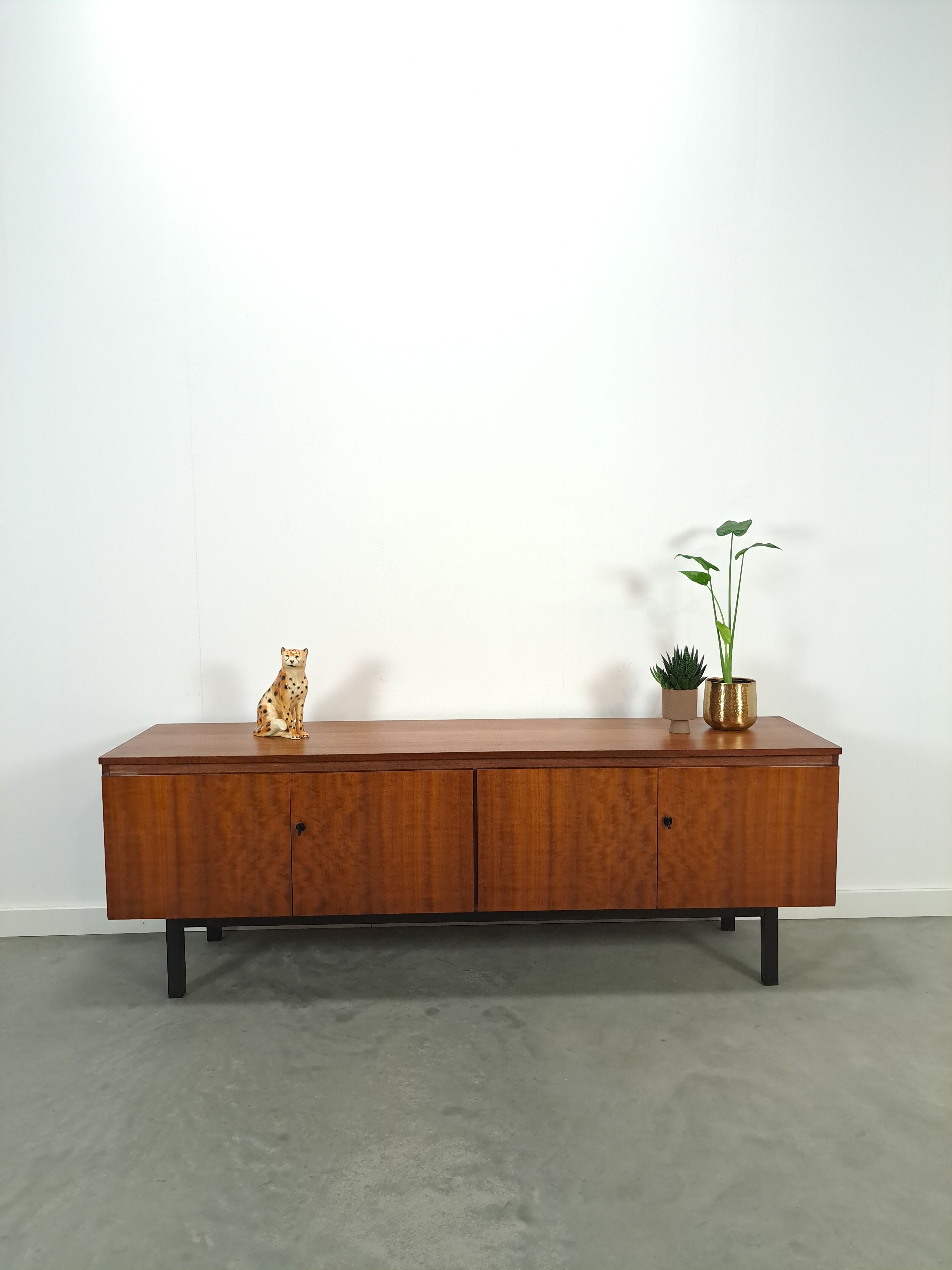 Long dark walnut veneer sideboard, vintage TV cabinet