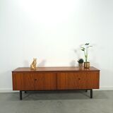 Long dark walnut veneer sideboard, vintage TV cabinet