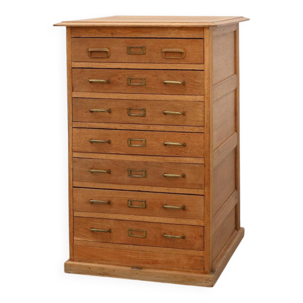 Cabinet de classement en chêne industriel avec poignées en laiton, Royaume-Uni, années 1920
