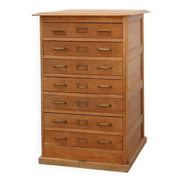 Cabinet de classement en chêne industriel avec poignées en laiton, Royaume-Uni, années 1920