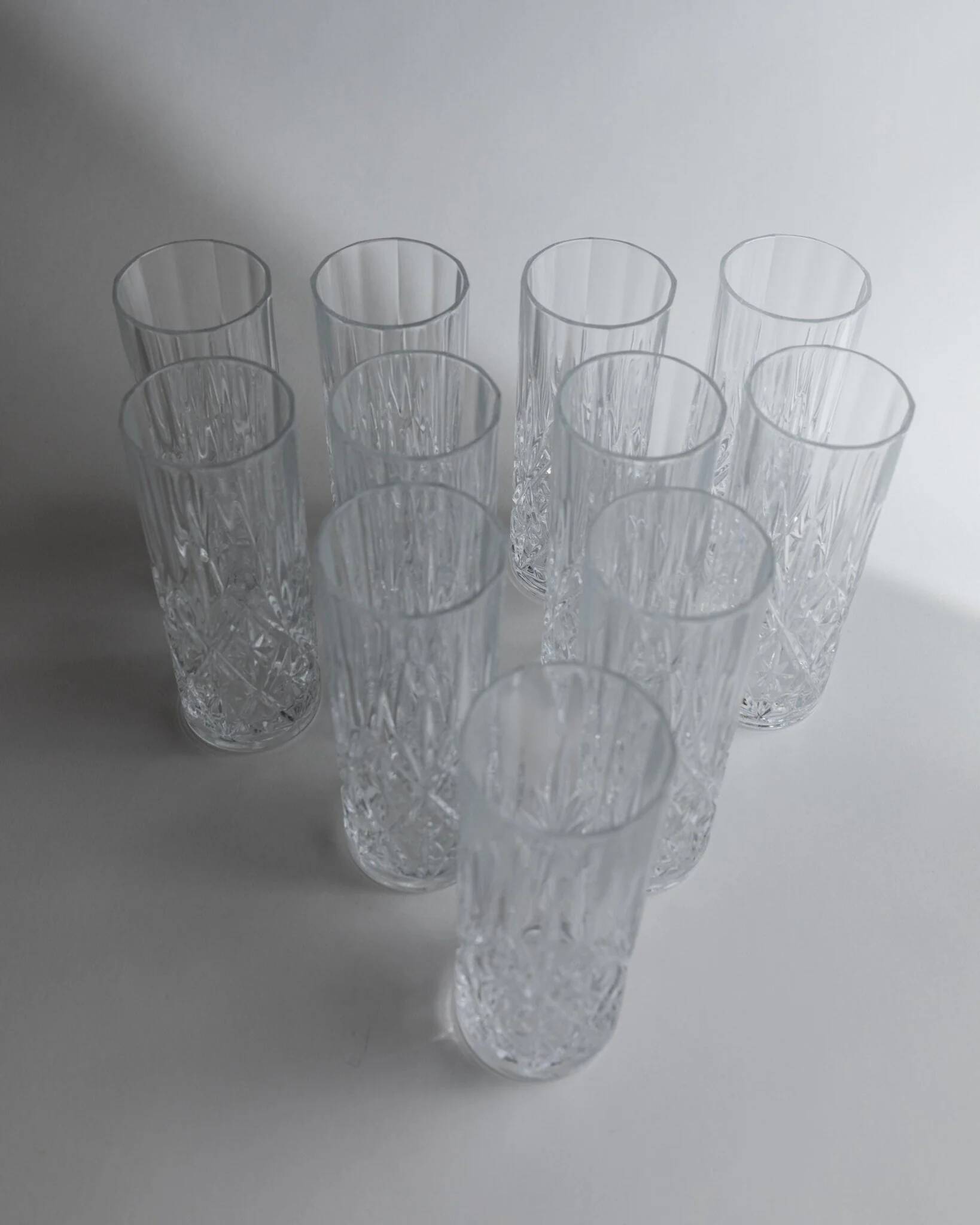 Vintage Transparent Crystal Glasses Set of 11 - Italian 1970s Tableware