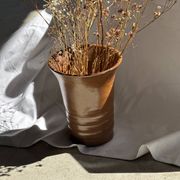 Vintage ceramic vase in glazed brown-orange with stripes H21.5 D19