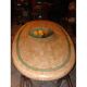 Ovoid table in pink and green travertine, circa 1975