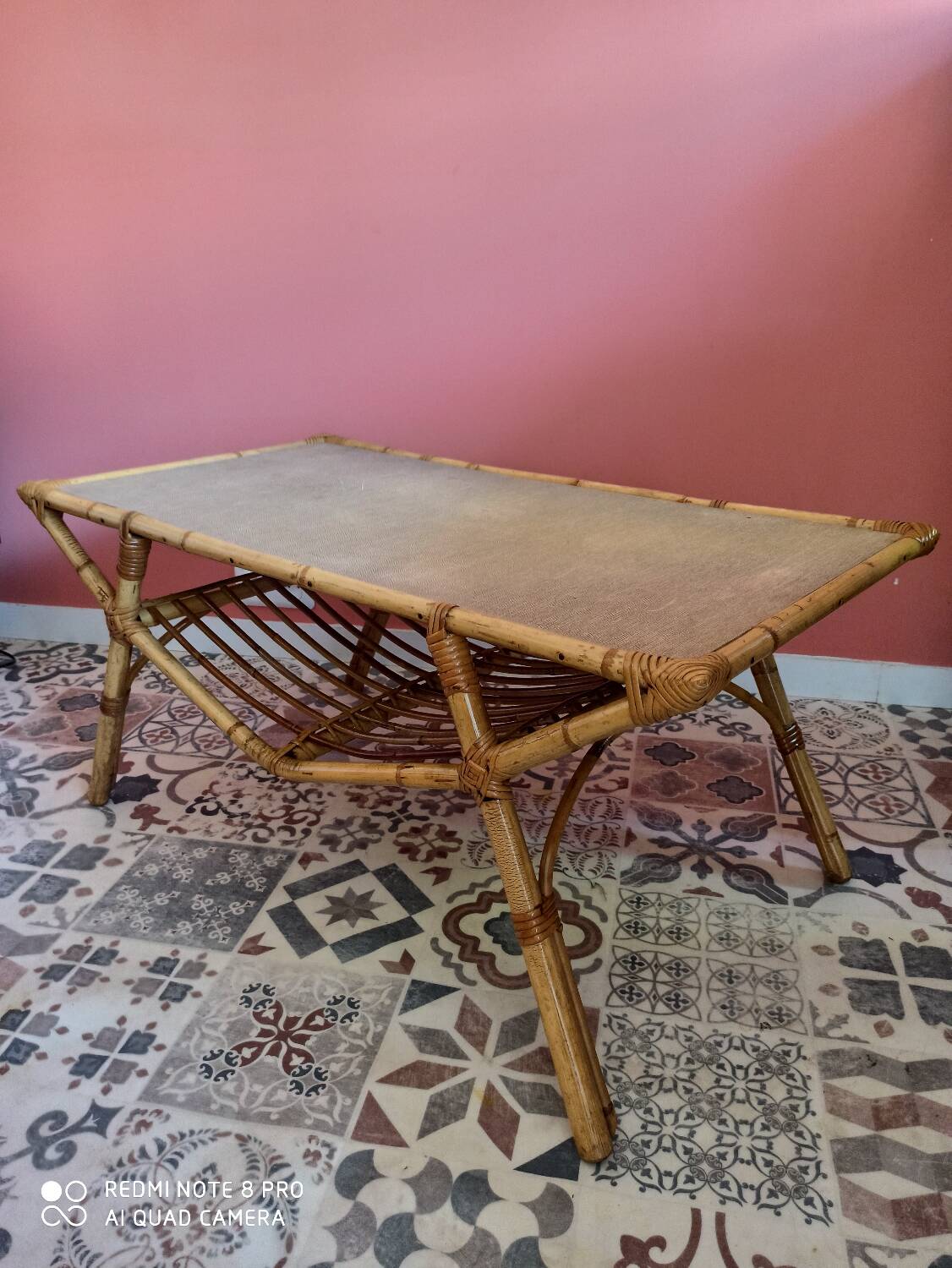 Table basse vintage en rotin