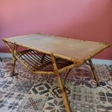 Table basse vintage en rotin