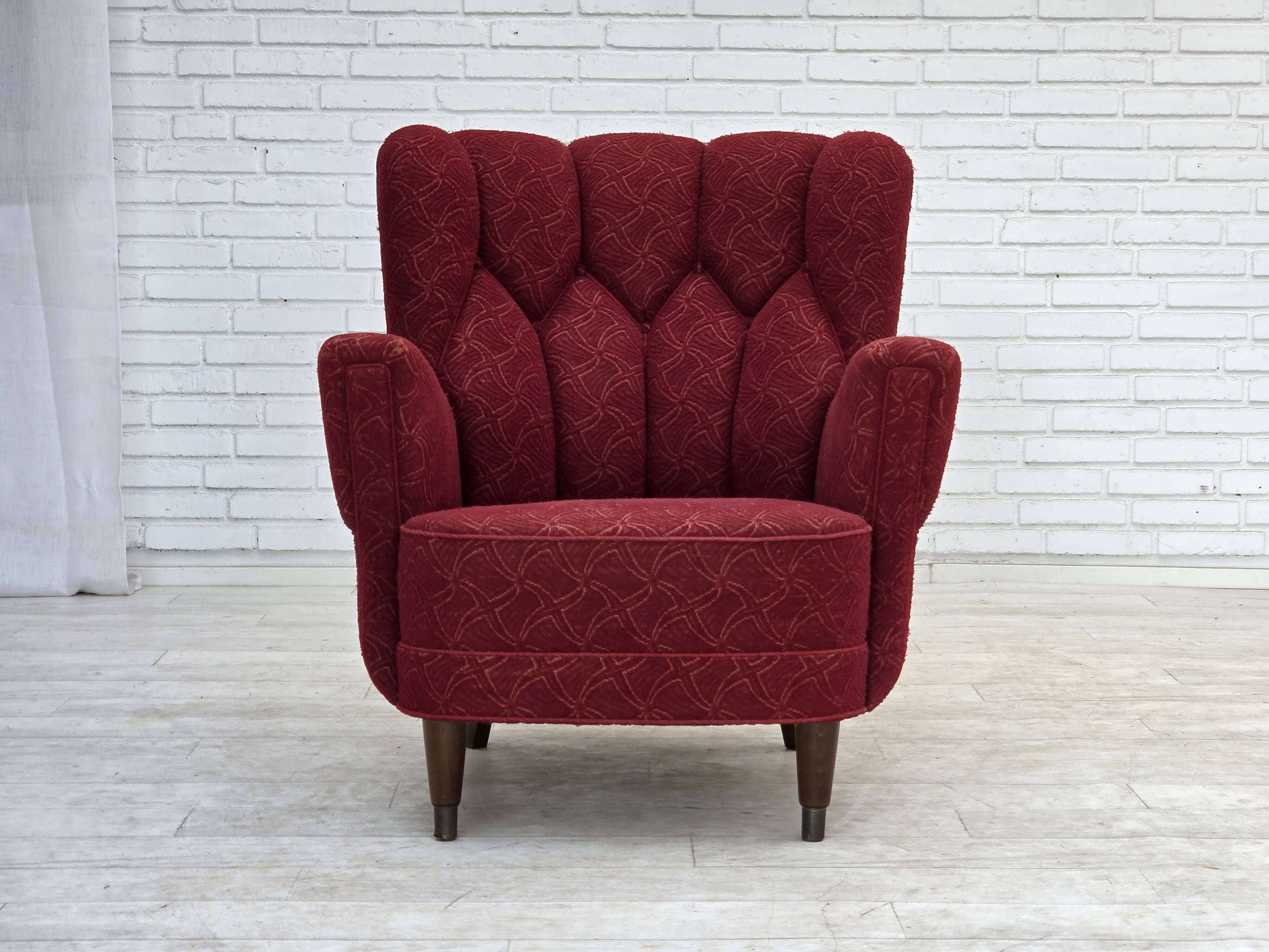1960s, Danish armchair, original red furniture fabric.