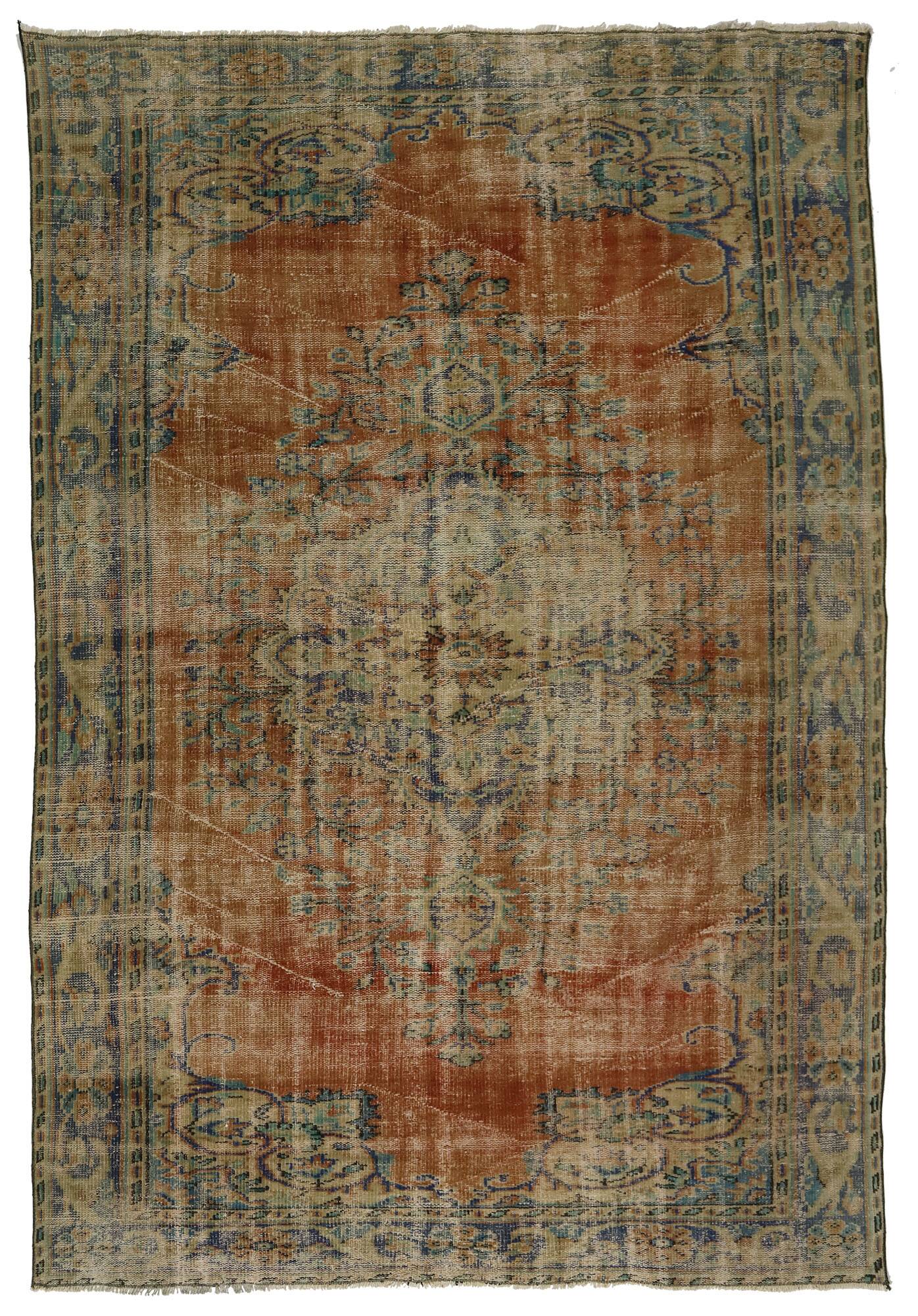 Turkish Anatolian Handmade Vintage Rug 256 cm x 177 cm