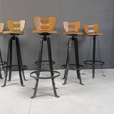 Vintage brutalist bar stools, set of 6 - 1970s