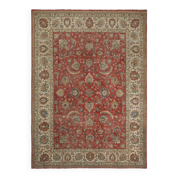 One-of-a-kind Vintage Turkish Large Area Rug. Red Hand-knotted Wool Carpet for Living Room