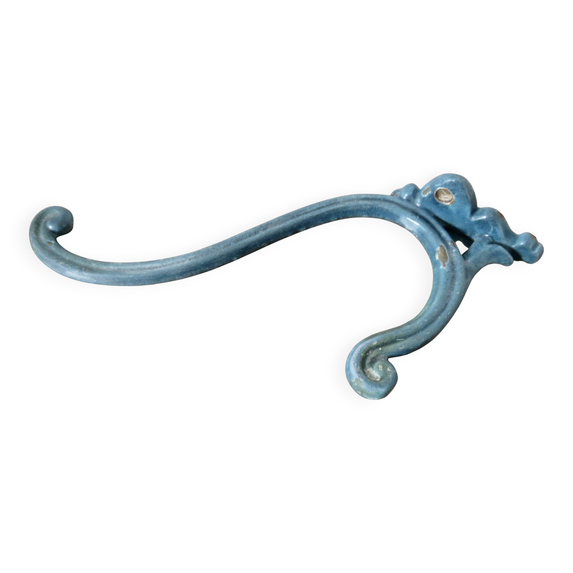 Old blue enamelled cast iron coat hook