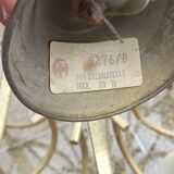 70s designer chandelier with smoked glass plates and gold metal frame