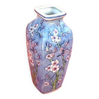 Vase porcelaine Asiatique  Décor d' oiseaux branchés / Fleurs de lotus