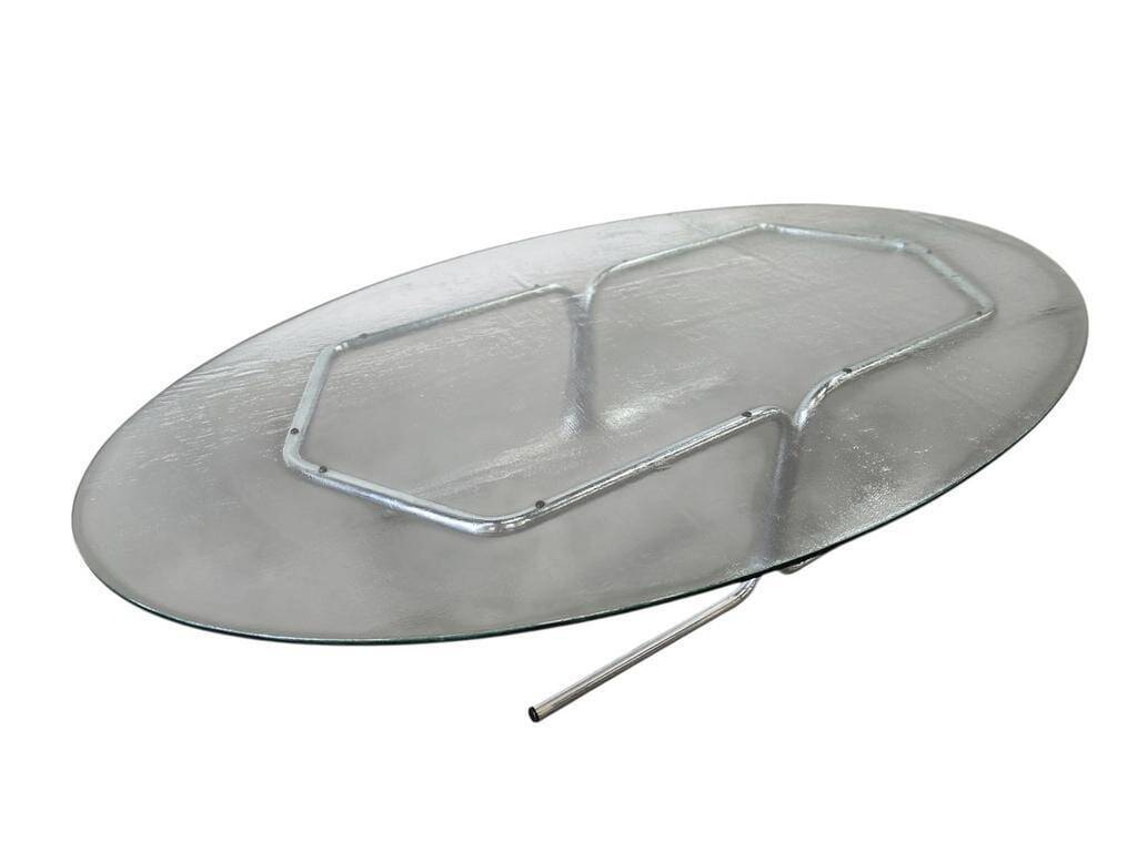 Table basse XL vintage en verre avec cadre chromé