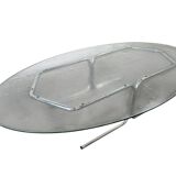 Table basse XL vintage en verre avec cadre chromé