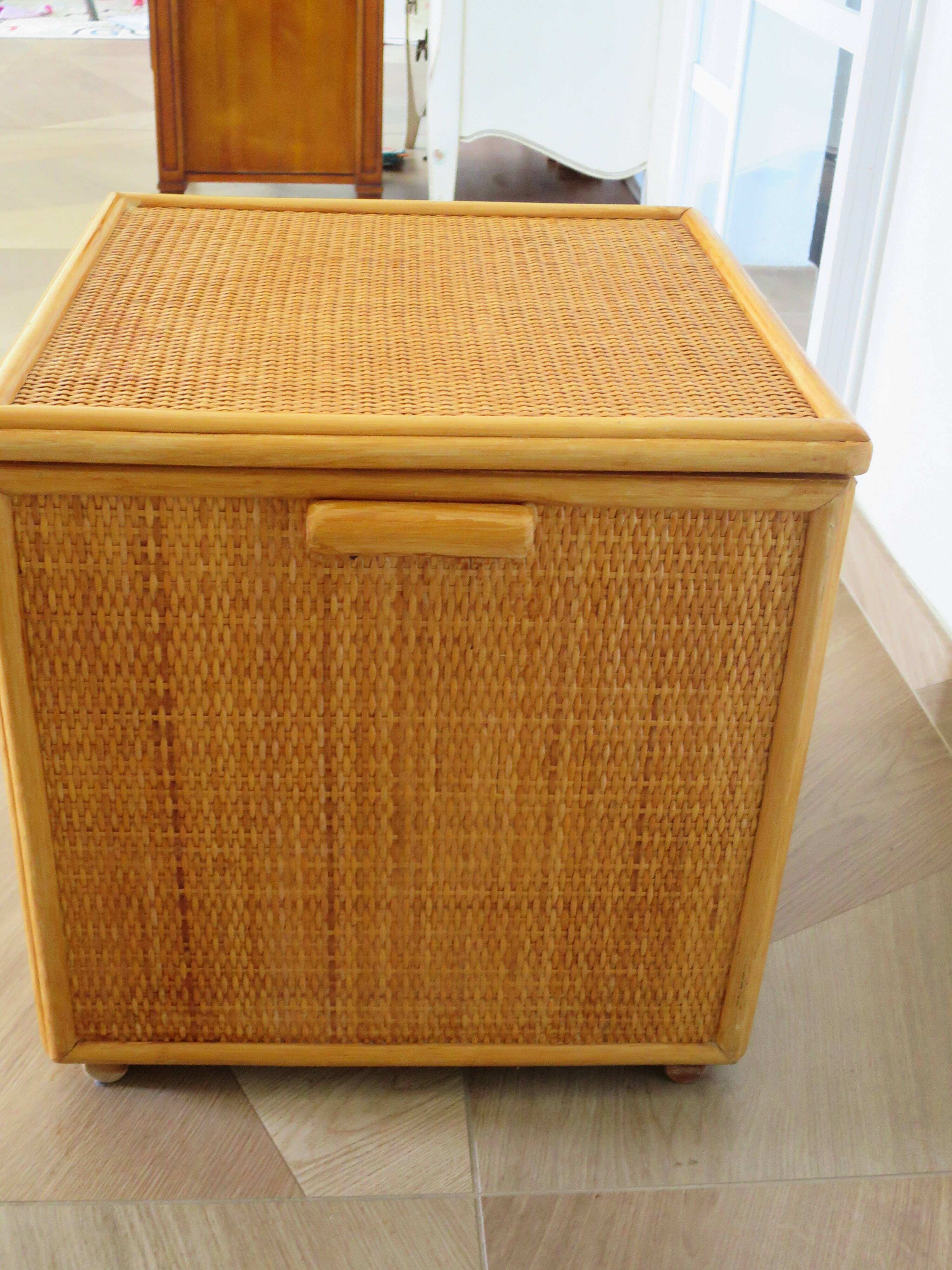 Woven rattan chest, wood and bamboo, 1980s