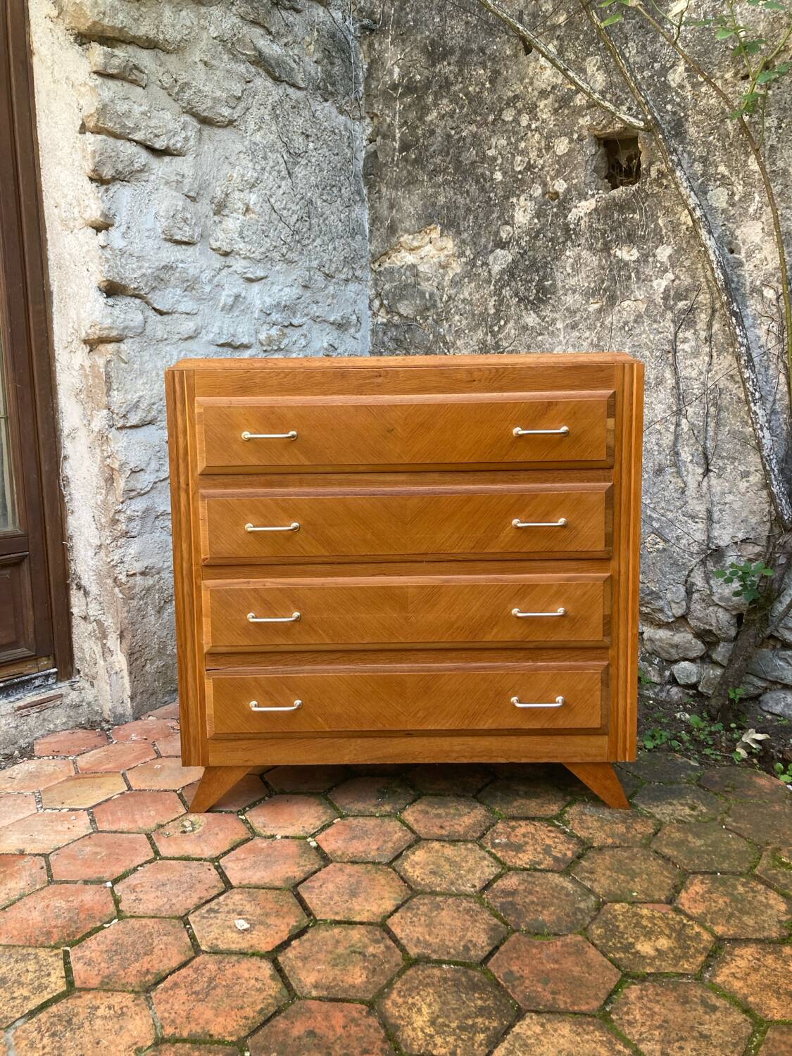 Vintage chest of drawers with compass feet