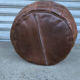 Large round Moroccan leather pouf