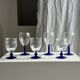 Set of 3 large blue stemmed glasses and 3 small blue stemmed glasses