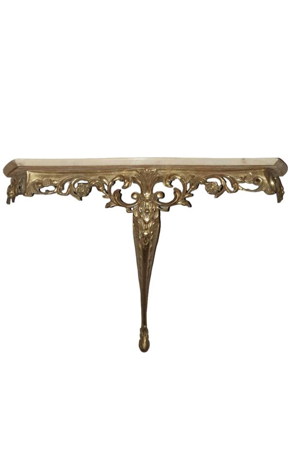 Table console en métal doré et son plateau marbre