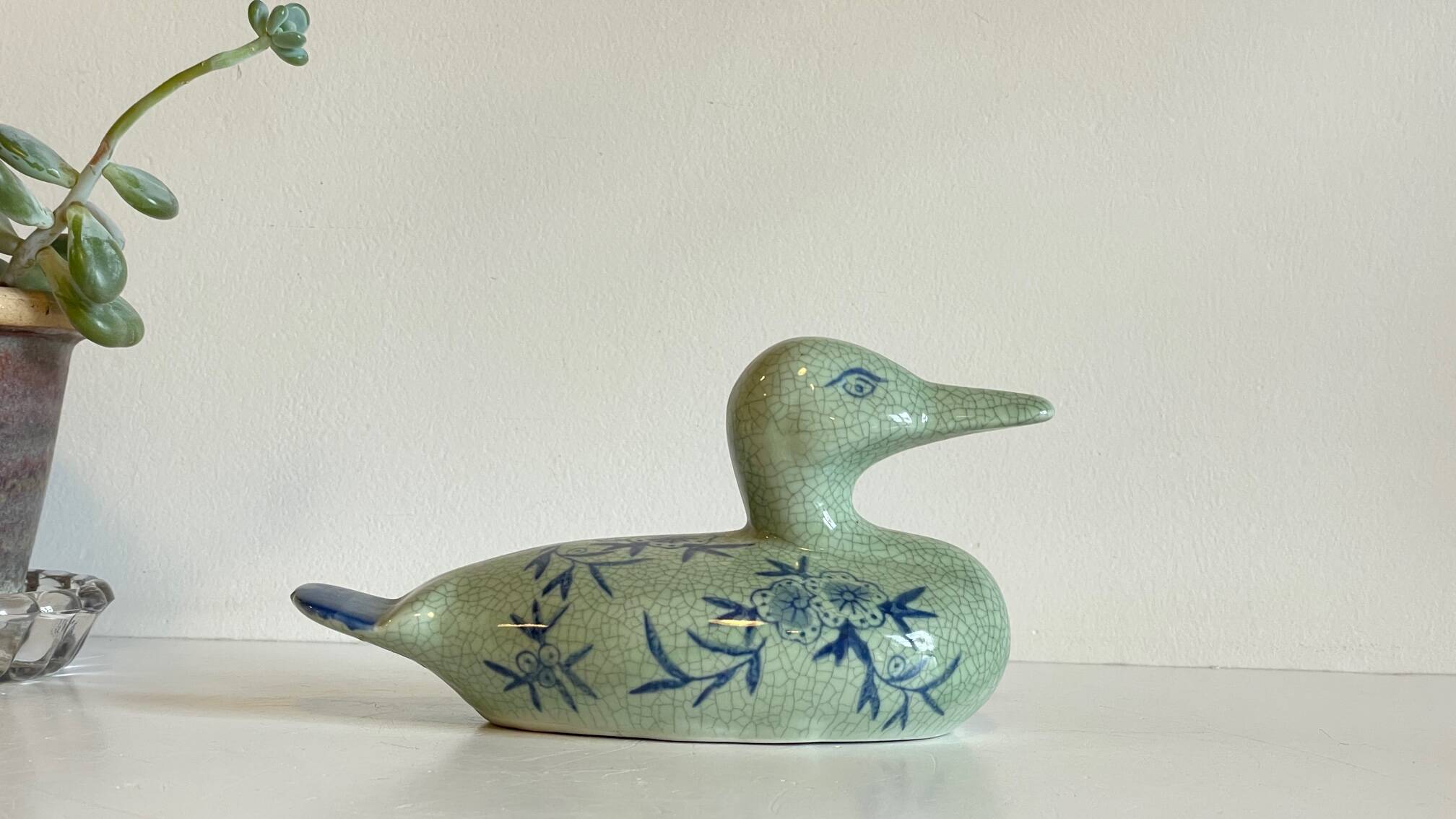 Vintage Blue Ceramic Duck