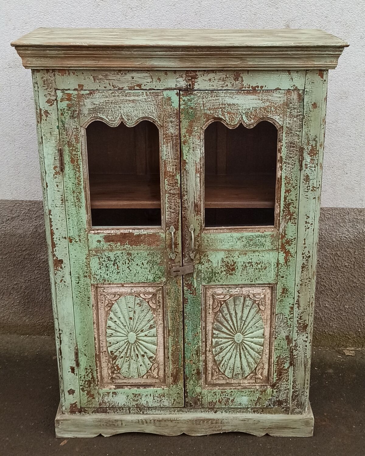 Green patinated glass cabinet