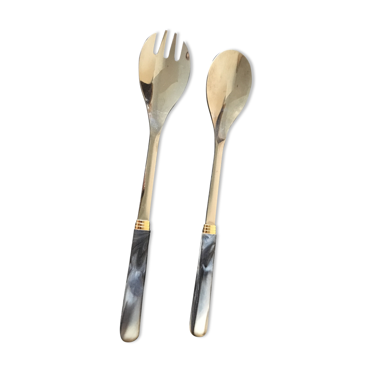 Guy Degrenne salad cutlery in stainless steel and bakelite