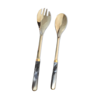 Guy Degrenne salad cutlery in stainless steel and bakelite