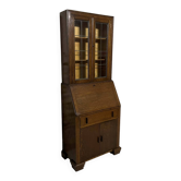 Secrétaire vitrine en chêne meuble 2 corps avec abattant
