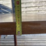 Extendable teak table, sled base, vintage style.