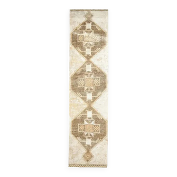Tapis couloir vintage turc en laine et coton noué à la main des années 1970, 98x405.