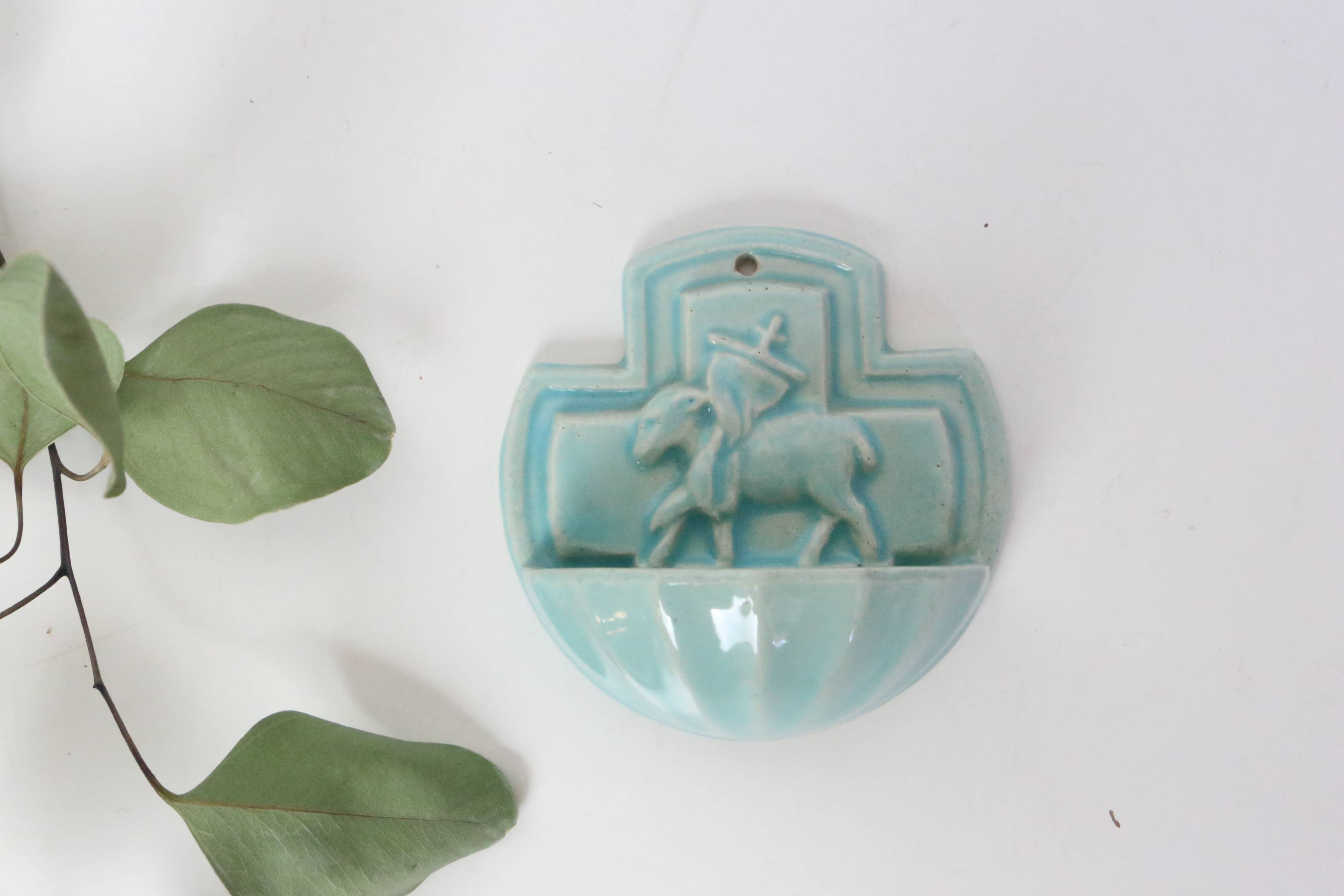 Desvres earthenware stoup, 1980