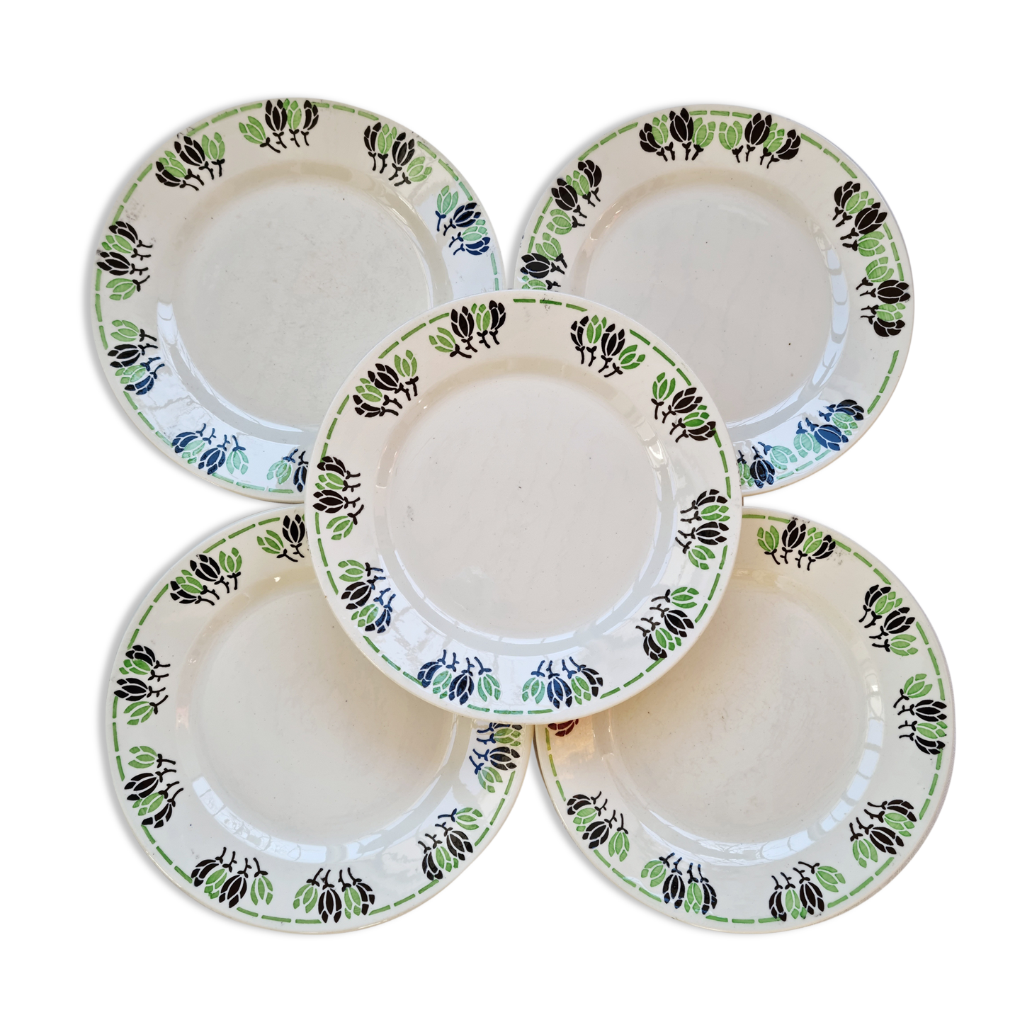 Set of 5 plates for dessert Paulette by H.B.C Choisy Le Roi