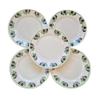 Set of 5 plates for dessert Paulette by H.B.C Choisy Le Roi