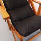 Vintage adjustable folding chaise longue armchair in pine and faux leather