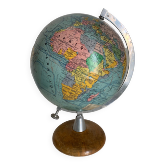 Globe vintage 1950 terrestre bois Girard Barrère Forest - 36 cm