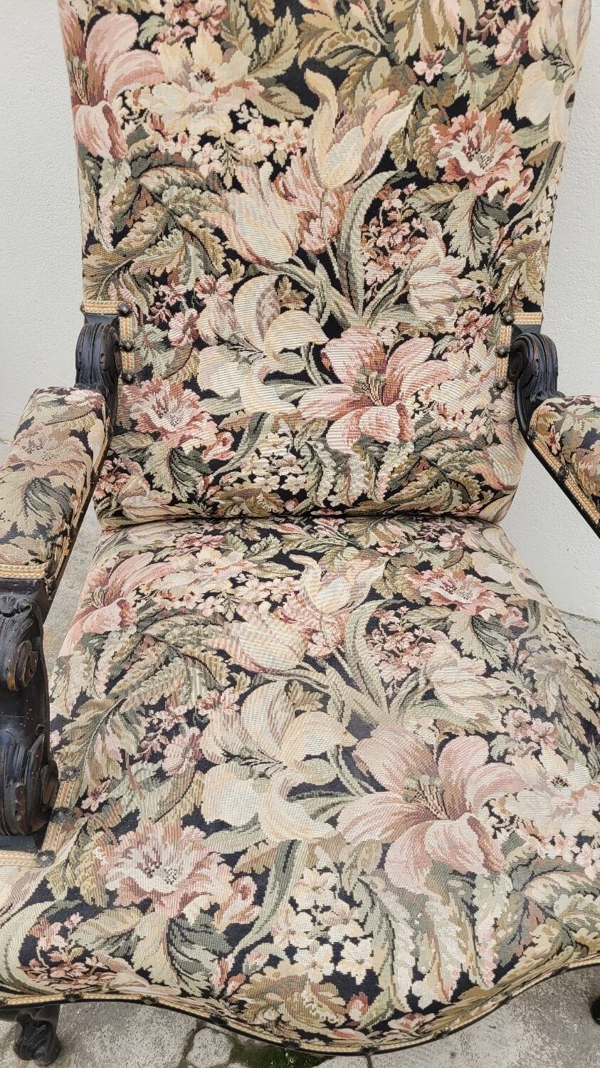 Napoleon III period armchair with floral tapestry, 19th century