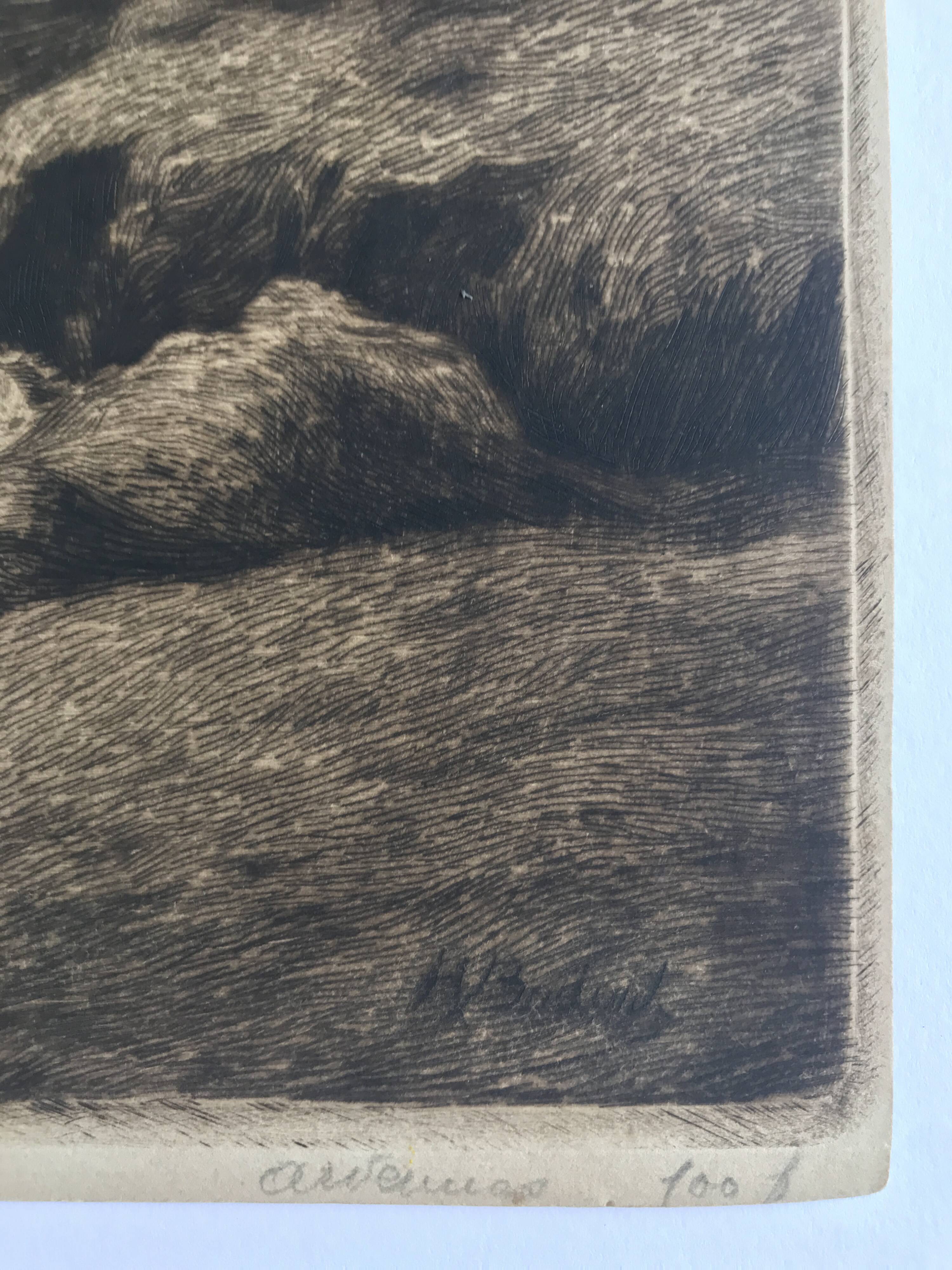 Henri BODART, Landscape. Original drypoint signed in the plate