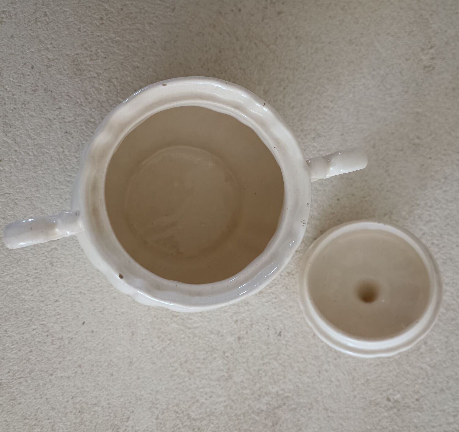 Teapot, sugar bowl and ivory milk jar from Sarreguemines