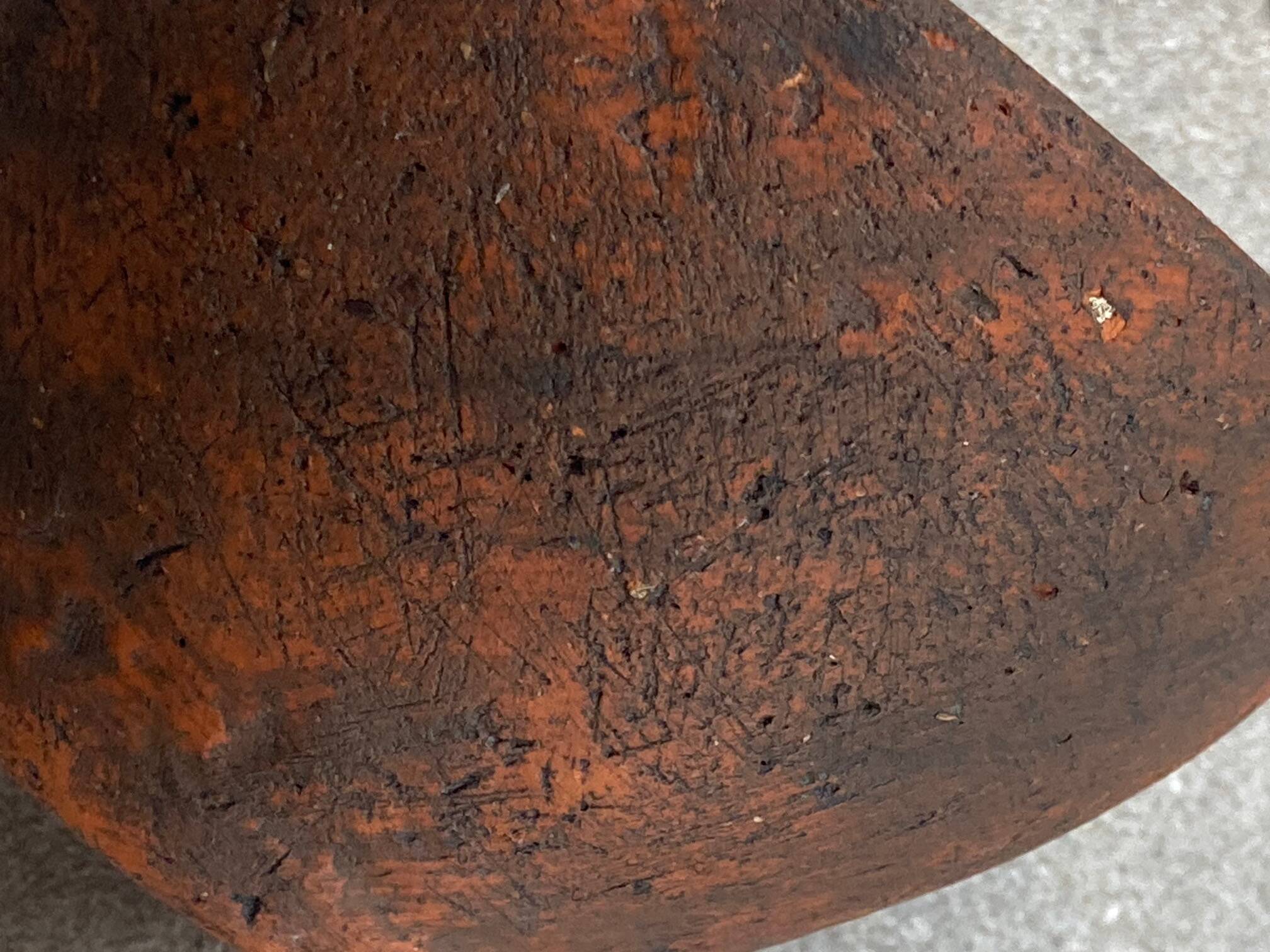 Earthenware bowl, glazed inside, raw outside, monogram EL