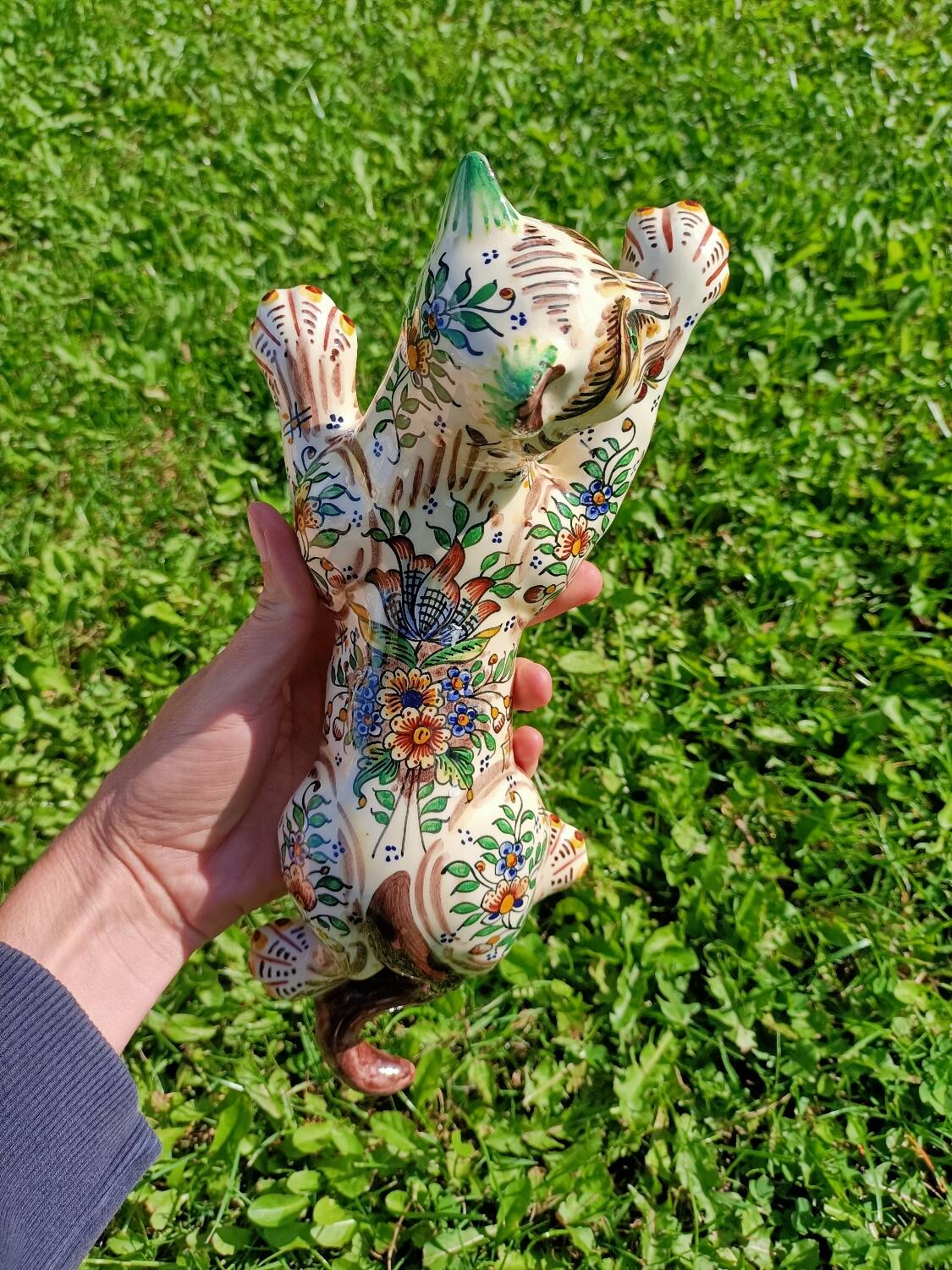 Zoomorphic Bouquetieres Hand-painted Desvres Cats