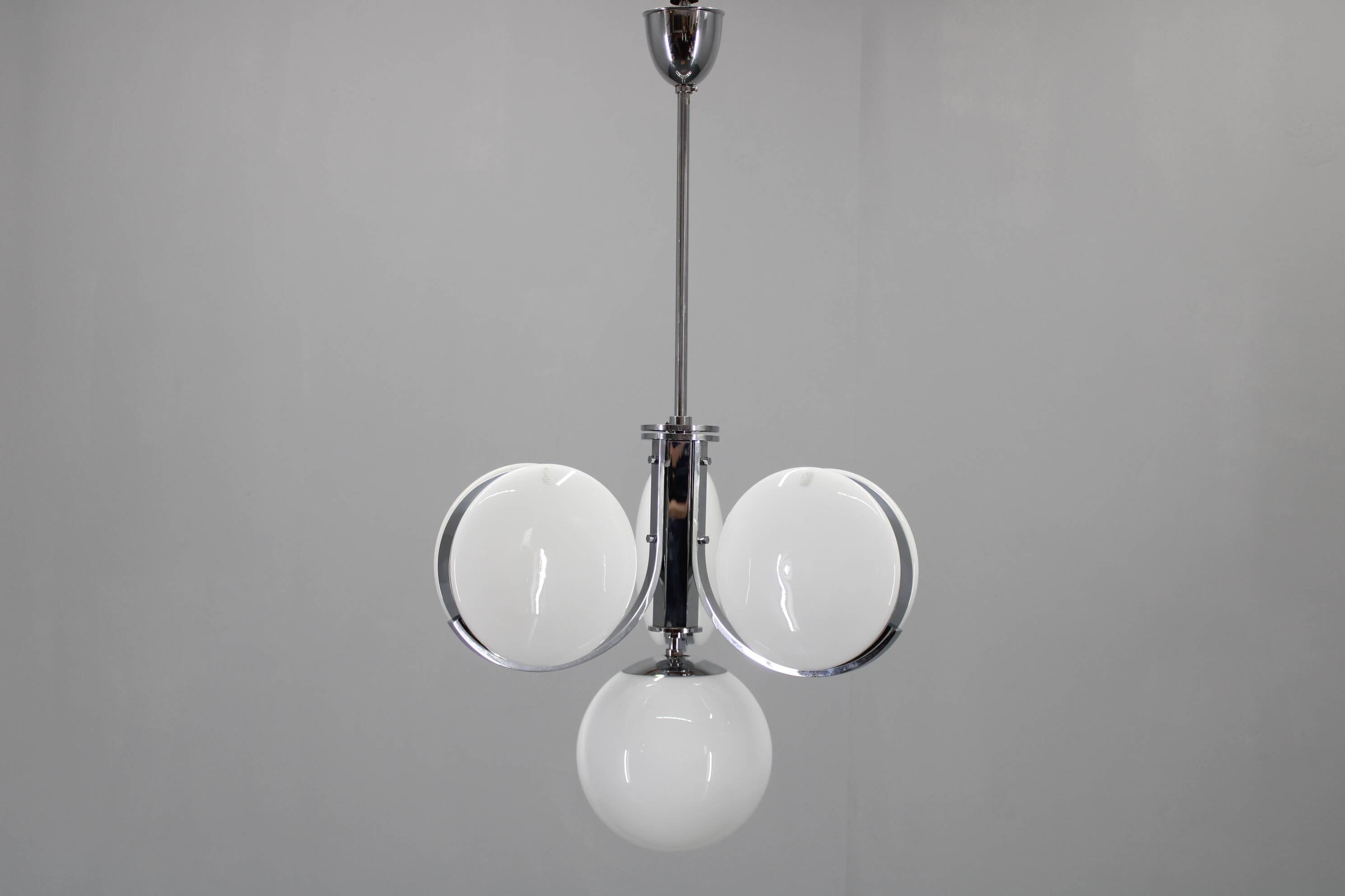 1930s Rare Art Deco Glass Chandelier, Czechoslovakia