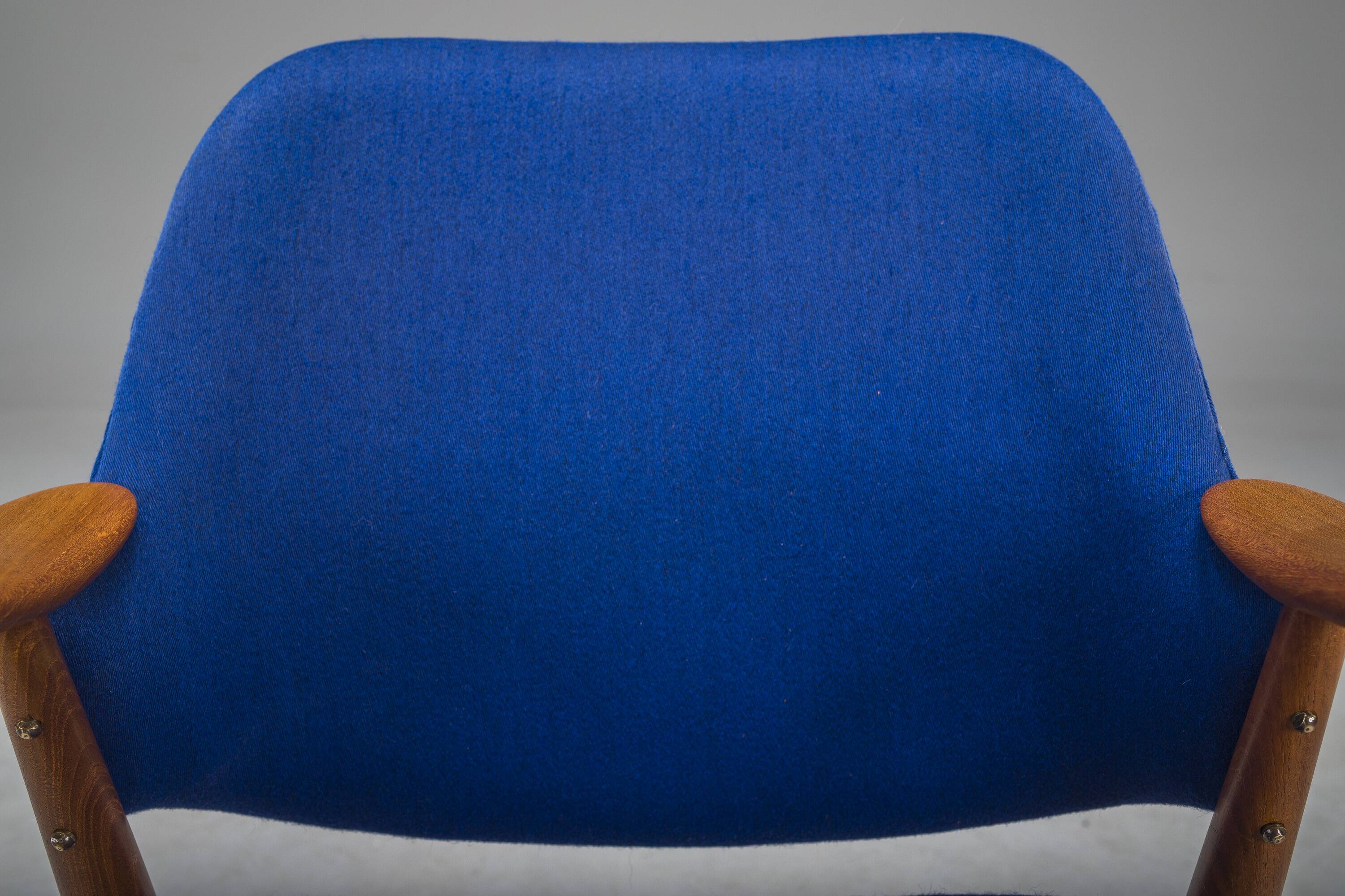 Armchair in Blue and Teak by Alf Svensson for Dux, 1960s