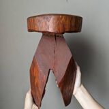 Vintage brutalist carved plant stand stool