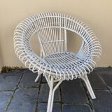 Vintage white rattan armchair