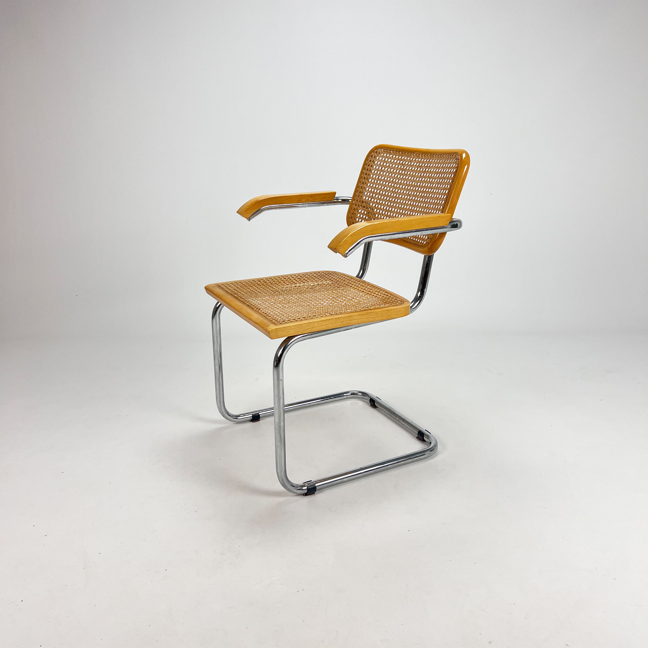 Tubular frame and cane cantilever dining chair, italy, 1970s